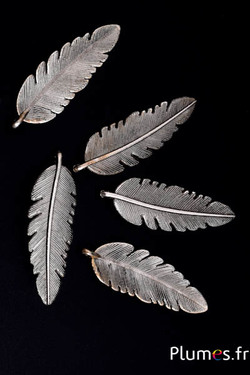 Pendentif en forme de plume - 55 x 18 mm, trou 3 mm - argenté